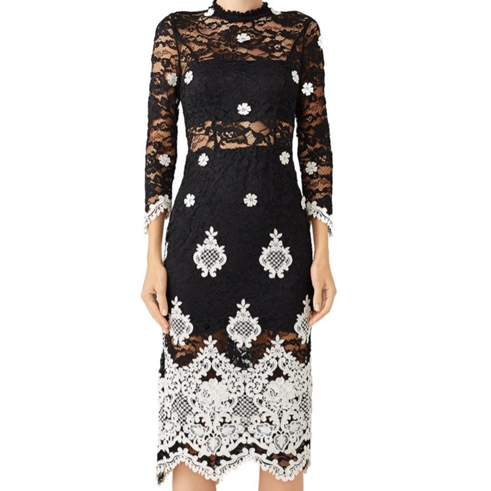 ALEXIS HELINA MOCKNECK LACE MIDI DRESS